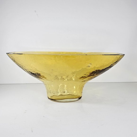 Vintage Pebbled Glass Bowl Large Decorative Pedestal Bubble Recycled Amber MCM - Picture 2 of 11